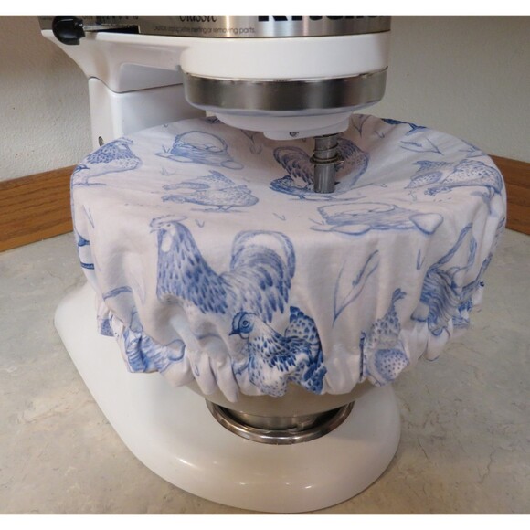 Kitchenaid Bowl Cover Reversible Yellow and Blue Floral with Chickens - Picture 9 of 9